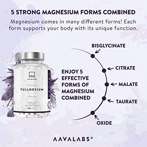 Advanced Magnesium Supplement [ 400 mg Elemental Magnesium ] - 180 Capsules - with Malate, Citrate, Magnesium Chelated Bisglycinate, Taurate & Oxide - High Potency for Energy, Muscles & Bones - Vegan