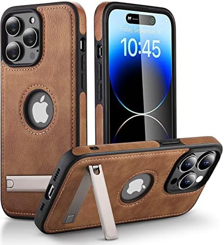 WTCASE iPhone 14 Pro Max Leather Case, Thin Flexible Soft Grip Luxury Vgean Cover for Men, Protective Slim Kickstand Shockproof Phone Cases Compatible with iPhone 14 Pro Max(2022) 6.7" (Brown)