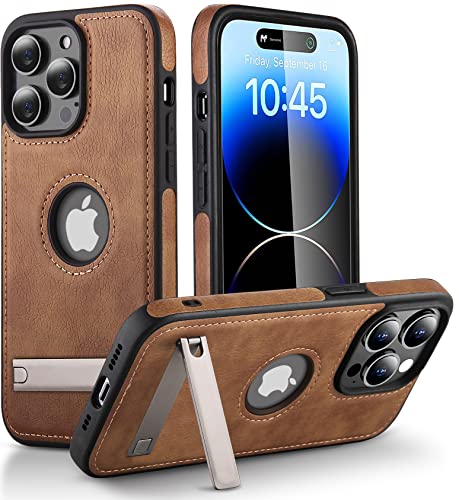 WTCASE iPhone 14 Pro Max Leather Case, Thin Flexible Soft Grip Luxury Vgean Cover for Men, Protective Slim Kickstand Shockproof Phone Cases Compatible with iPhone 14 Pro Max(2022) 6.7