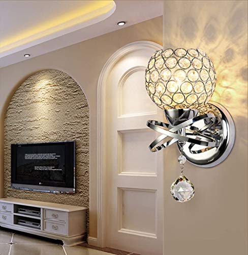 Crystal Wall Sconces Chrome Finish Modern Luxury LED Wall Light Lighting Fixture Bedroom Bathroom Lamp (Chrome) American Standard Size