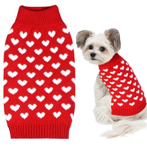 GOYOSWA Valentines Dog Sweater, Dog Valentines Clothes Outfit Knitted Sweaters for Small Medium Large Dogs Pets (Red Heart, Medium)