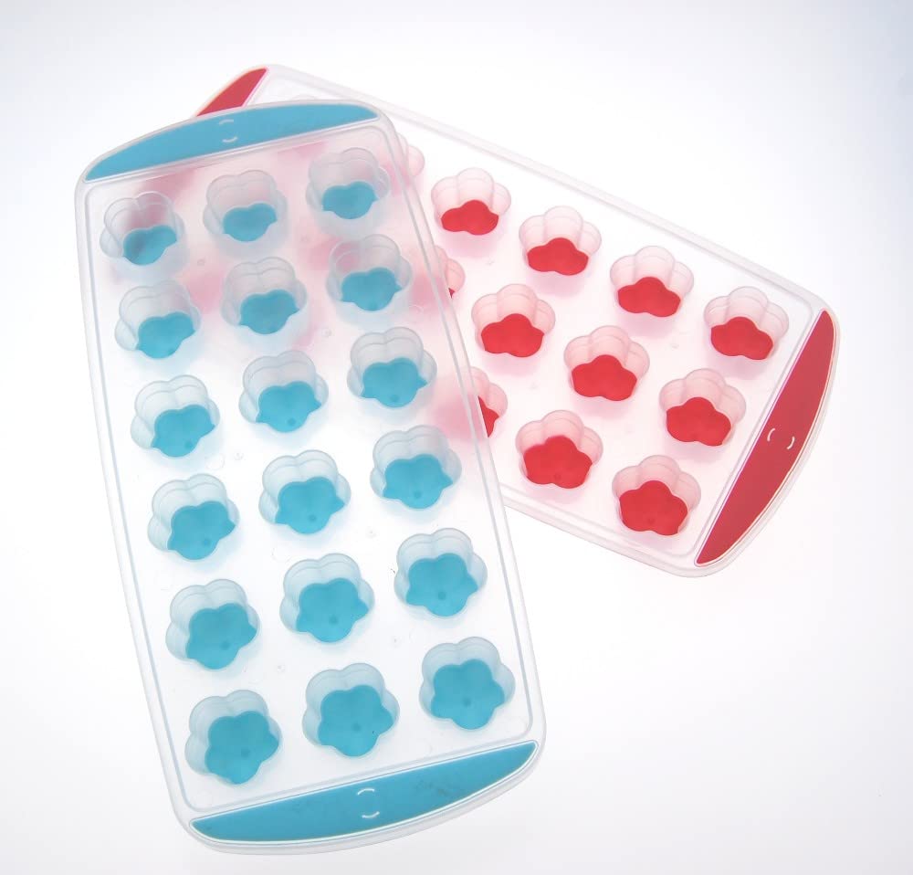 Kriva Flower Silicon Ice Cube Maker Tray | Easy Release with Removable Lid for Freezer | Soft Bottom iceberg Mold with spill Resistant for Sport|Whiskey Cocktails Party|Home|Office (Multi-Color|2-Pcs)