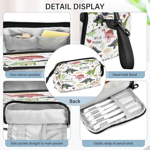 Image of Portable Pencil Case Pen Bag with Zipper, Wild Friend Dinosaur Dino Large Pencil Pouch Pen Case Stationery Bag for Office School Student, Multifunctional Pen Box for Girl Boy Men Women