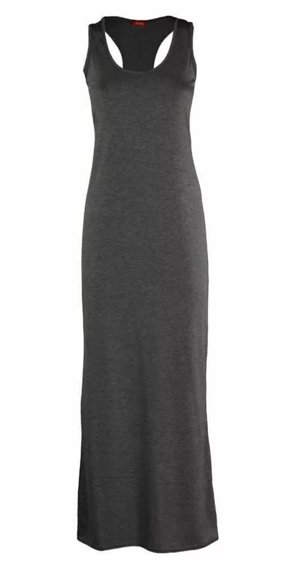 REAL LIFE FASHION LTD Womens Racer Back Maxi#(Charcoal Plain Sleeveless Scoop Neck Racer Back Maxi Dress#UK 8-10#Womens)