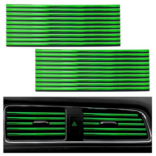 NYTKL 20 PCS Car Air Conditioner Decoration Strip, Waterproof Car Vent Outlet Grille Modeling Trim Strip Line, Bendable Decorative Car Interior DIY Filler Insert Strips for Vehicles (Shiny Green)