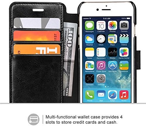 OCASE iPhone 6 Case iPhone 6S Case [Screen Protector Included] Leather Wallet Case [Slim Fit] - for Apple iPhone 6/6S Devices - Black