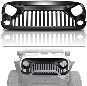 Front Bumper Grille Compatible with 2007-2018 Jeep Wrangler JK Grill Matte Black