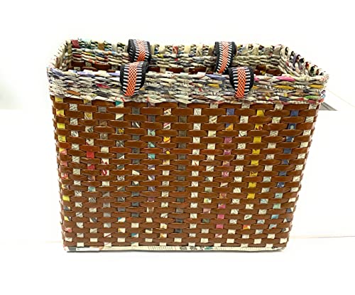 Image of Paperus, Large, Lunch Bag, Picnic Basket, Carry Bag, Handbag, Tiffin Basket for Office, Rectangular, Eco-Friendly, Handmade, of Paper Ropes, in Inch 11 H, 14 L, 7 Wide Base Brown