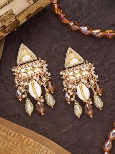 Image of SANJOYA by EVERSTYLISH Embroidered Earrings for Women | Pastel Stone & Beaded Dangler Earrings | Ethnic Jewelry for Weddings, Festivals & Special Occasions