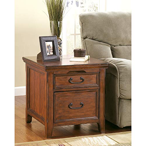 Signature Design By Ashley Woodboro Traditional Square End Table With 1 File Drawer, 2 Electrical Outlets And Usb Port, Dark Brown #TOP2