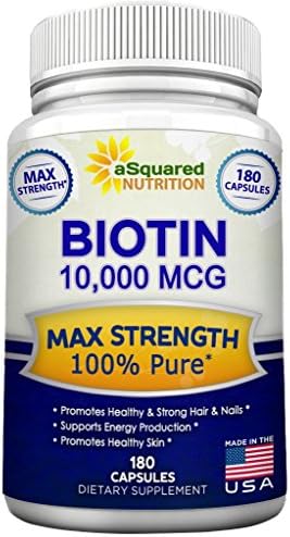 Biotin With 10,000 MCG - Max Strength Vitamin B Supplement for Men & Women, Vitamin B7 Biotin Pills to Improve Skin Health, Hair Growth, Thicker Nails & Energy, 180 Capsules 10000mcg Complex