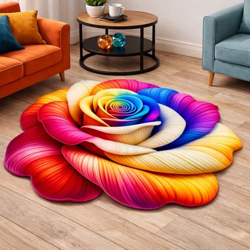 Image of Decorative 3D Rose Floor Mat | Anti-Slip, Water Absorbent & Machine Washable | Premium Soft Microfiber Decorative Rug for Home, Living Room & Bedroom | 24x24 Inch, (Multy Shade, Rose)