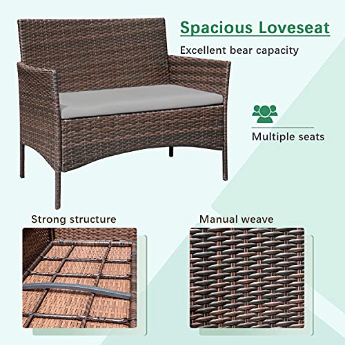 Image of Greesum Patio Furniture 4 Pieces Conversation Sets,Brown and Gray