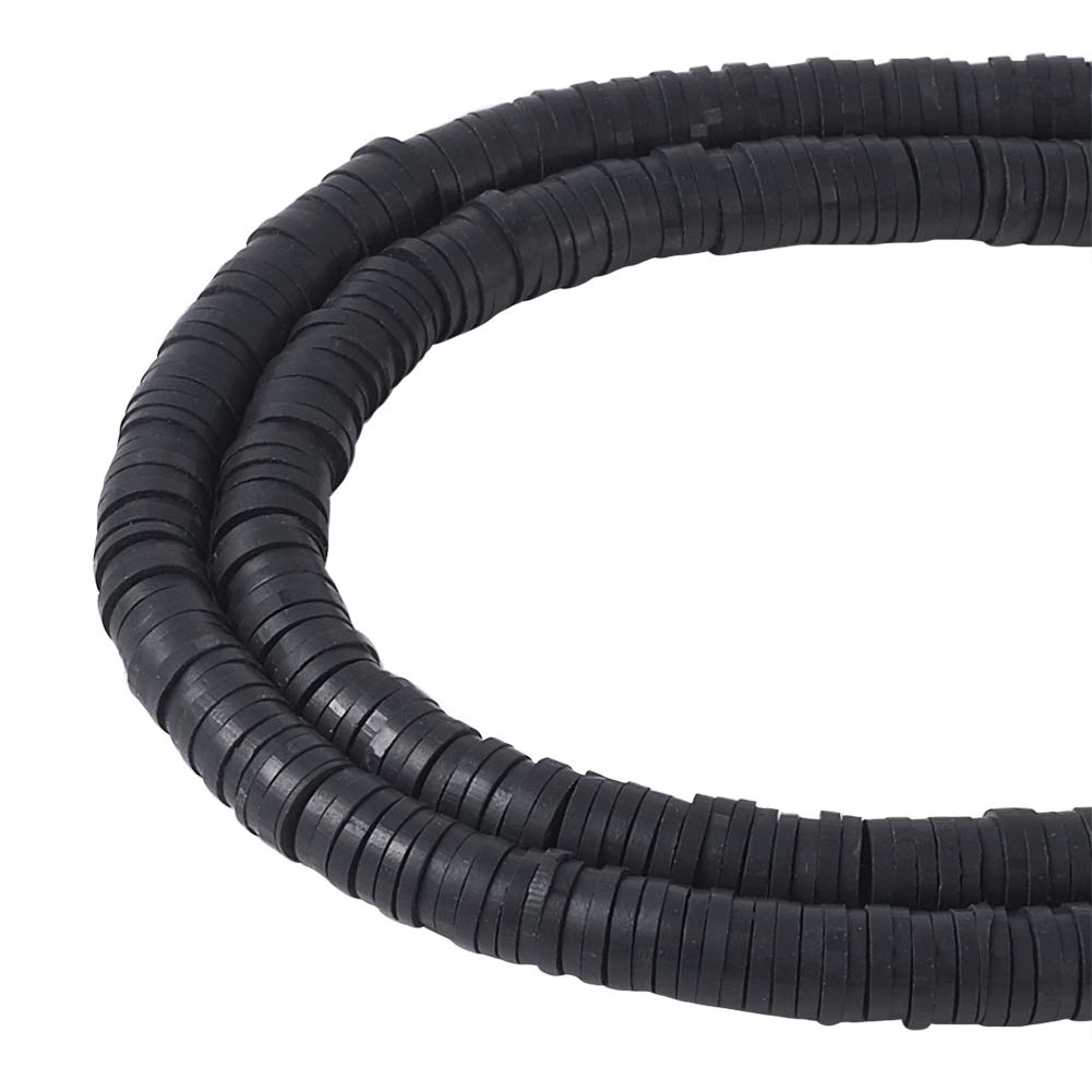 Cheriswelry 6mm Polymer Clay Beads 380~400pcs Flat Round Disc Heishi Beads Spacers for Jewelry Bracelet Making, Black