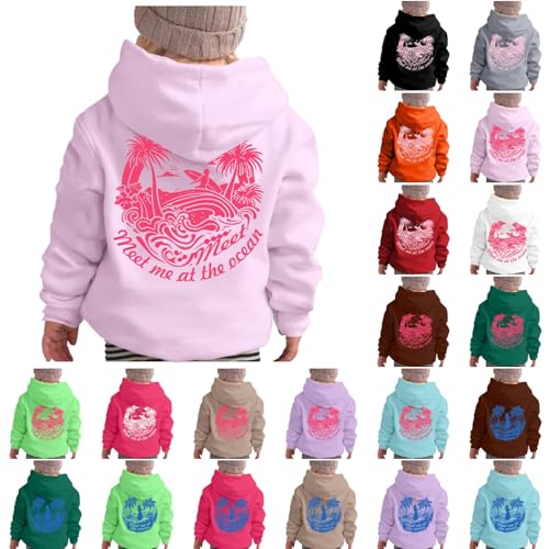 Pink Pom Puff Hoodies For Kids Meet Me At The Ocean Cute Preppy Sweatshirt Teen Girls Oversized Y2K Casual Pullover