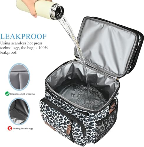 Image of MIYCOO Lunch Bag & Lunch Box for Women Men, Double Deck Leakproof Insulated Soft Large Adult Camping Cooler bag for Work, Beach, Picnic, Travel (Leopard print, 15L)