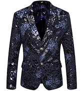MAGE MALE Men's Two Button Dress Party Floral Suit Jacket Notched Lapel Slim Fit Stylish Blazer