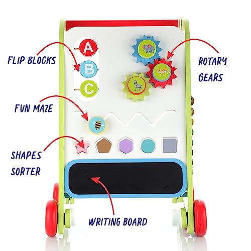 Image of Chanak Wooden Baby Walker for Kids, with 6 Activities /Games, Activity Baby Walker for Above 1 Year, 100% Safe for Kids with Non-Toxic Colors & Smooth Edges, BIS Approved.