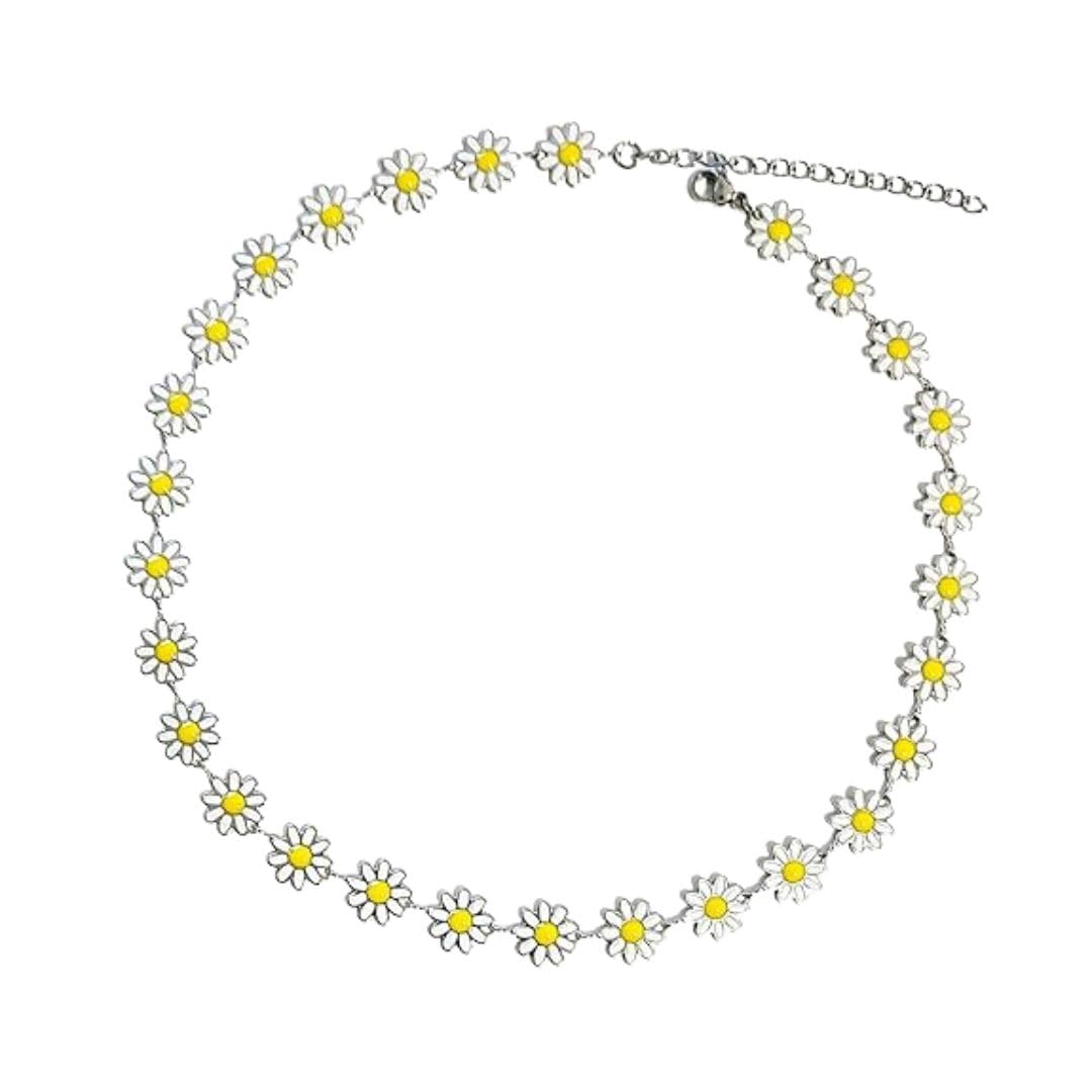 Rack Jack Daisy Flowers Line Choker Statement Necklace Fashion Jewellery for Girls Women (Silver) (B0CS3P3TYP) Amazon Price History, Amazon Price Tracker