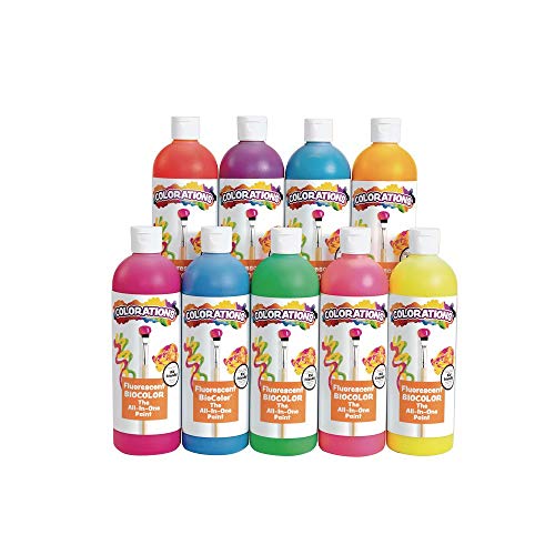 BioColor Paint, Fluorescent, 16 oz, Set of 9, Paint, Paint for Kids, Kids Paint, Painting Supplies, Paints, Washable Paint, Non Toxic Paint, School Art Supplies (Item # FBIO16)