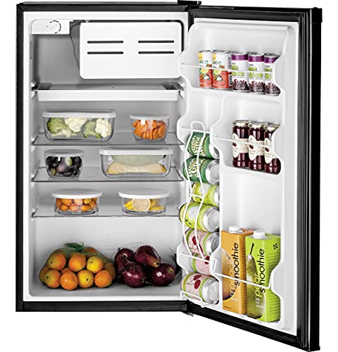 Ge Mini Fridge With Freezer | 4.4 Cubic Ft. | Single-Door Design With Glass Shelves, In-Door Can Rack & Small Freezer | Small Refrigerator Perfect For The Garage, Dorm Room, Or Bedroom | Black #TOP4