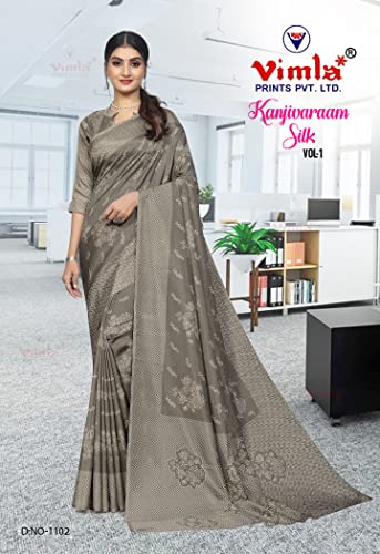 Image of Vimla Women's Kanjivaram Silk Uniform Saree and Unstitched Blouse Piece | Office School Uniform Saree For Women | Sari for Women