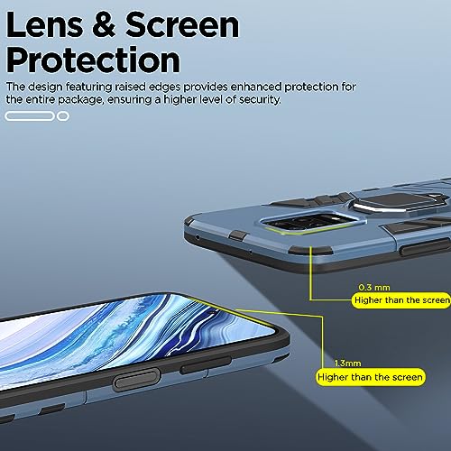 Image of Pikkme D5 Tough Armor Bumper Back Cover Case for Redmi Note 9 Pro,Note 9 Pro Max,Poco M2 Pro |Ring Holder & Kickstand in-Built (Blue)