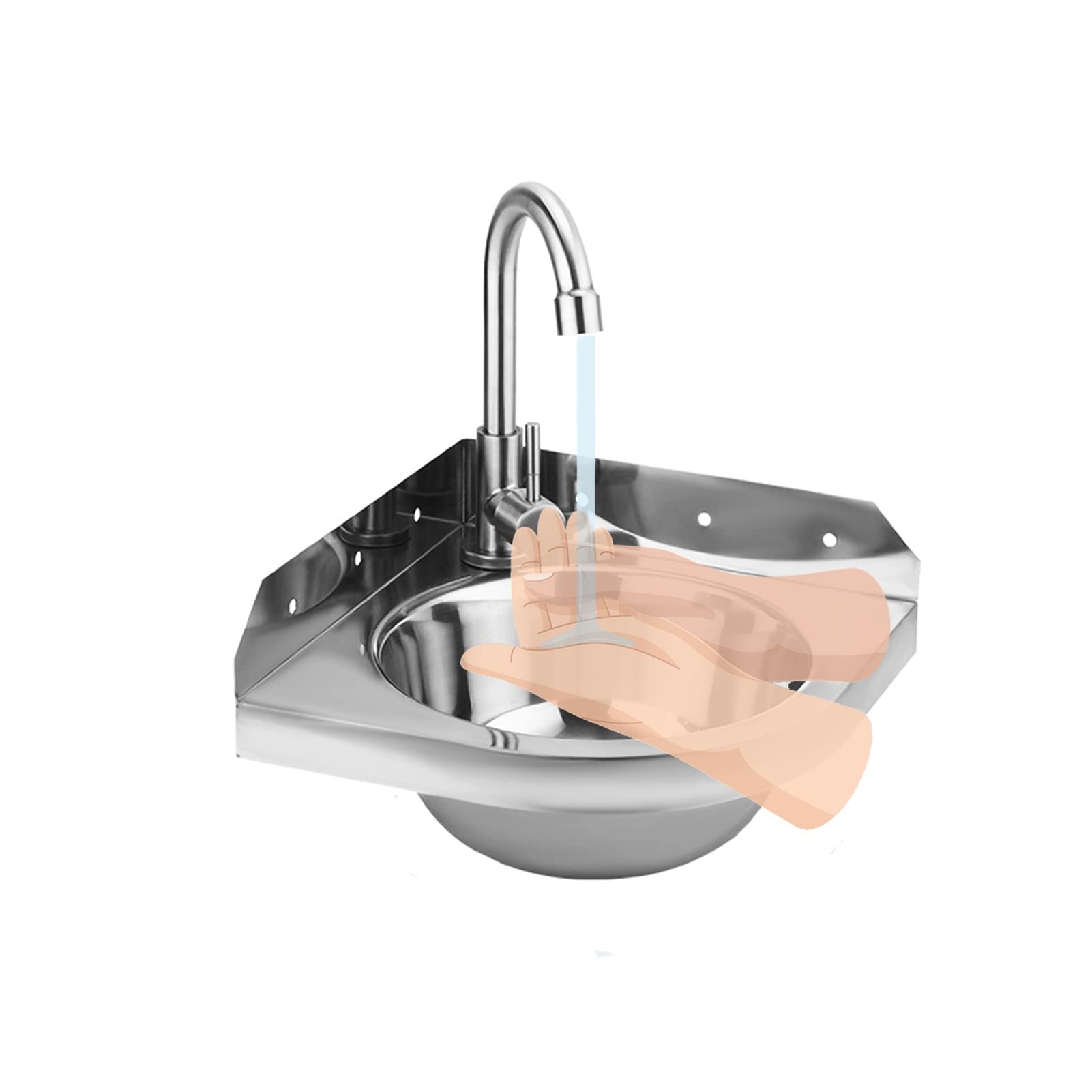 Fregadero pequeño triangular de acero inoxidable ideal para optimizar espacios públicos 8