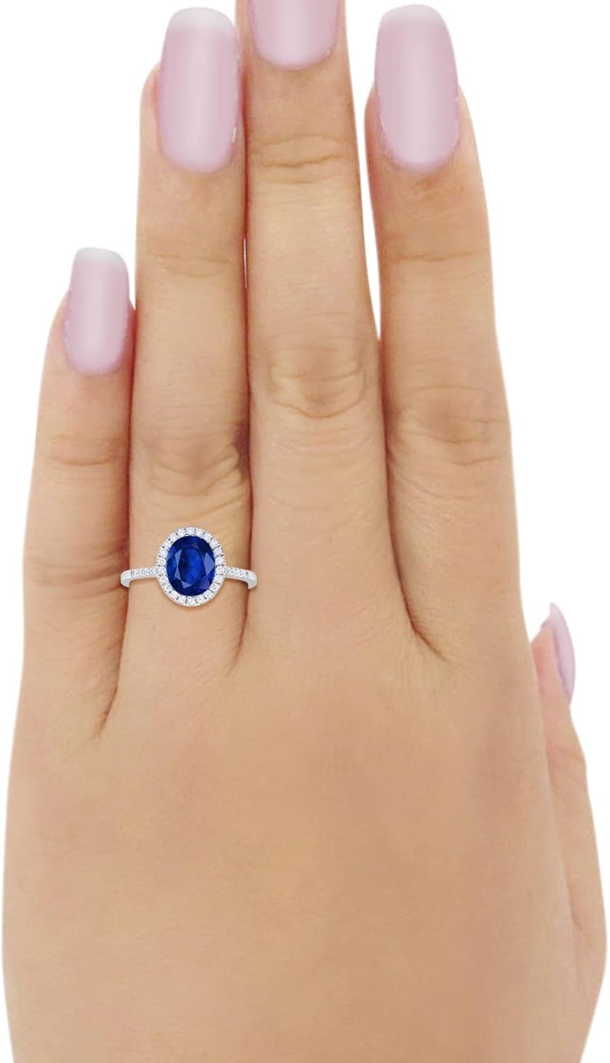 Blue Apple Co. Art Deco Ring 14mm Oval Shaped Cubic Zirconia Halo Classic Solitaire Ring Vintage Style Bridal Wedding Engagement Rings For Women 925 Sterling Silver Gifts For Her