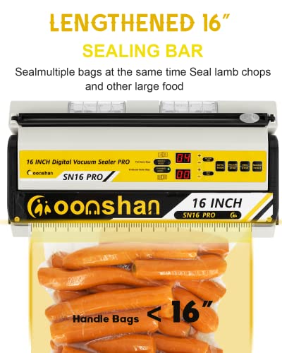 Moonshan Sn16 Pro 16” Digital Vacuum Sealer Machine 3-In-1 Double Pump Large 17 Oz Drip Tray For Food Preservation & Sous Vide, Smooth Bag, Textured Bag, Adjustable Seal Time & Vacuum Time, 8 Mm Wide Seal #TOP3