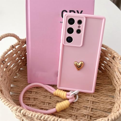Coque en silicone Rose pour Galaxy S24+ avec cordon poignet anti-chute