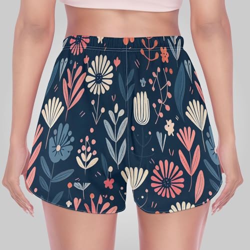 Short feminino floral branco vermelho azul meados do século moderno feminino cintura alta shorts de
