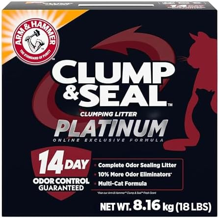 ARM & HAMMER Platinum Cat Litter Clump & Seal Complete Odour Sealing with 14 Days of Odour Control Multi-Cat, Hard Clumping Clay, 99.99% Dust Free 8.16kg (Pack of 1)