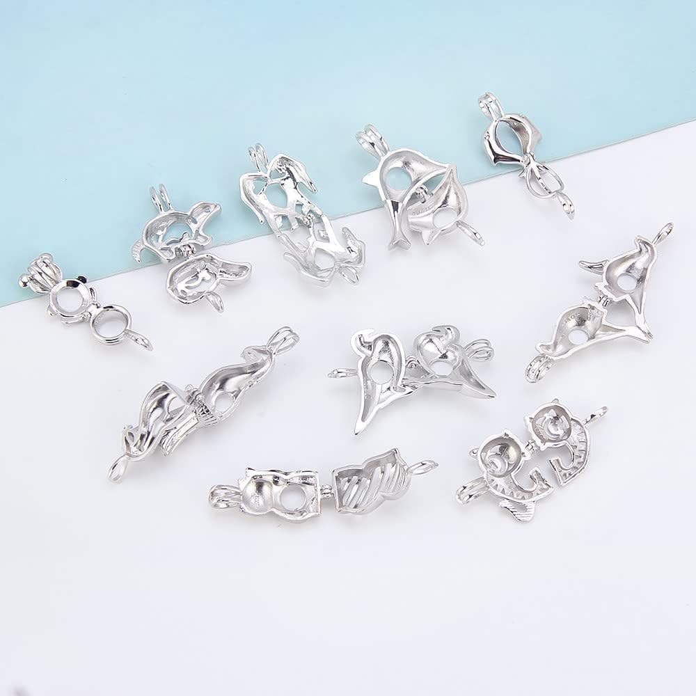 10Pcs Random Animals Cage Pendants for Pearl Jewelry Making Silver Plated, Design Pearl Cage Pendants for Women - Image 5