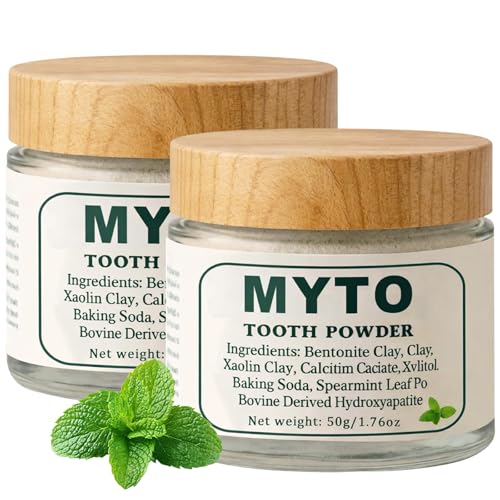 Myto Tooth Powder, Remineralizing Tooth Powder, with Mint, Hydroxyapatite, Gently Cleans, Supports Strong Teeth & Fresh Breath, Vegan, Non-GMO, 50g (2)