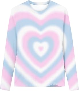 NZYIHAO Long Sleeve Shirt for Girls Kids Pullover Cotton Top Casual Jumper Sweatshirt Toddler Love Heart Print Tops Age 4-16 Years Old Lightblue Ages 11 - 12