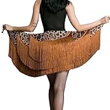 Falda de baile latino de tango, bufanda para danza del vientre, flecos, rumba, té, samba, salón de baile, Leopardo marrón, Talla única