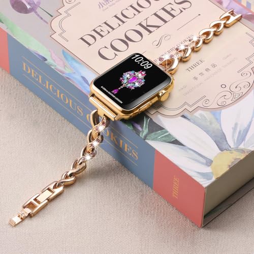 SaNgaiMEi Bling Band Compatible with Apple Watch Bands 38mm 40mm 41mm 42mm 44mm 45mm 46mm 49mm Women Slim Dressy Bracelet Metal Strap for iWatch Series 11 10 9 8 7 6 5 4 3 SE Ultra by SaNgaiMEi - Used condition - Image 3