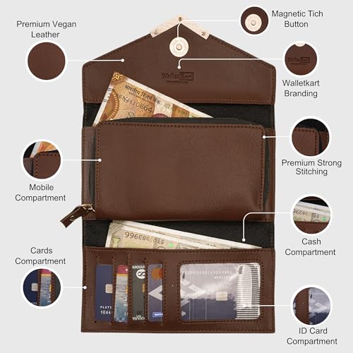 Image of WALLETKART Personalized Leather Women's Clutch with Name & Charm | Customized Clutch for Girlfriend Friend Wife Mother & Sister