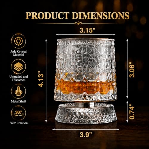 SKGULE Rotating Whiskey Glass with Base for 360 Degree Rotation 9 Oz Old Fashioned Spinning Whiskey Glasses for Scotch Cocktail Rum Cognac Vodka Liquor, Unique Gifts for Men (A) by SKGULE - Used condition - Image 5