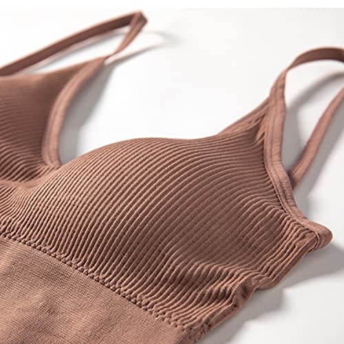 Anmose Sports Bras Tank Top Low Back Sleep Bra Seamless Without Steel Ring V Neck Cami Everyday Backless Bra For Women Coffee-M #TOP5