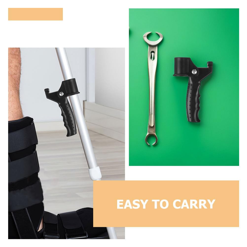 Healeved Lot de 2 poignées de canne de marche pour personnes âgées et handicapées, support de canne, autocollant ou béquille, compatible avec tube de béquille, noir
