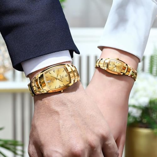 Image of OLEVS Couple Watch Men and Women His and Her Watches Set Analog Date Diamond Stainless Steel Waterproof Luminous Wrist Watch