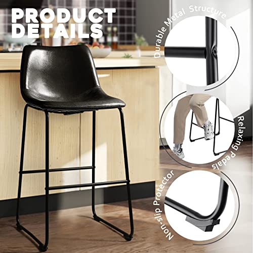 Image of Waleaf 30 Inch Counter Height Bar Stools Set of 2, Faux Leather Bar Chairs
