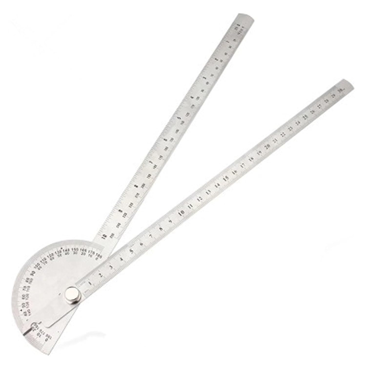180 Degree 200 /250mm Stainless Steel Adjustable Double-arm Angle Ruler with Round Head Rotary Protractor Tool for Measurement(90X150mm)