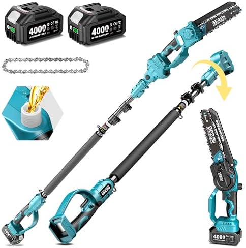 SEESII Cordless 8 inch Pole Saw & Mini Chainsaw with 2 × 4.0Ah Battery