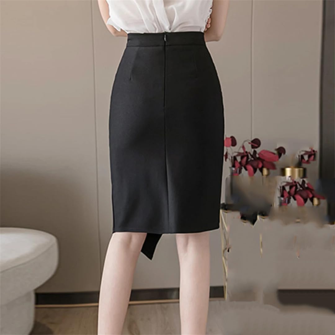 Donne asimmetria nero Midi Gonne pieghe Wrap Hip Gonne Casual Ufficio Lady Gonne a vita alta