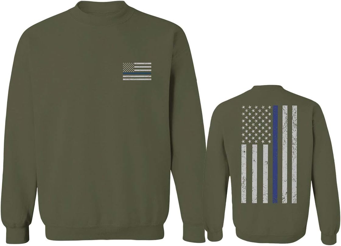 0084. American Flag Thin Blue Line Police Lives Matter Support Patriotic NY Sheriff Men's Crewneck Sweatshirt