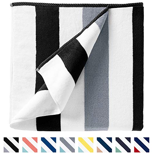 Cabana Beach Towel by Laguna Beach Textile Co, Oversized Black & Gray Summer Sunbathing and Pool Side Lounge Comfort, Plush Cotton Softness with Colorful Stripes, Large 70â€ x 35â€