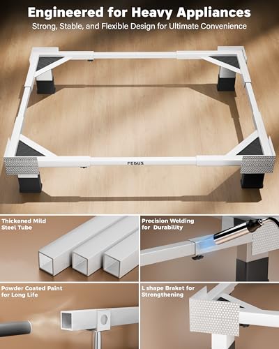 Image of FEDUS MAXISTAND Heavy Duty Metal Fridge Stand Trolley (No Wheels) Anti-Vibration Adjustable Base (20x20 to 27x30 Inch) for Single Double Door Refrigerator, 225kg Load Samsung, Haier, LG, Haier, Godrej